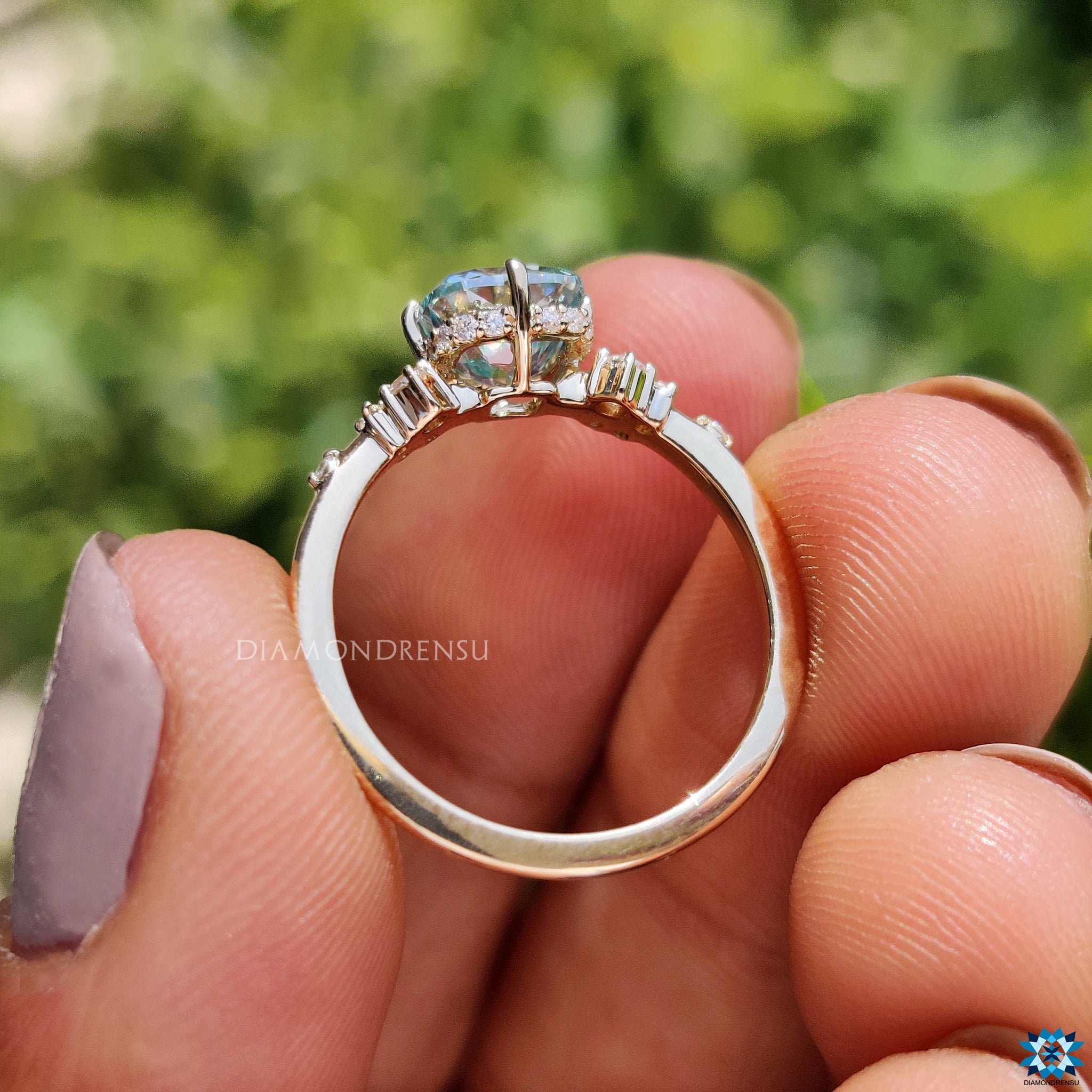 Cushion Rensu Cut ring with hidden halo setting