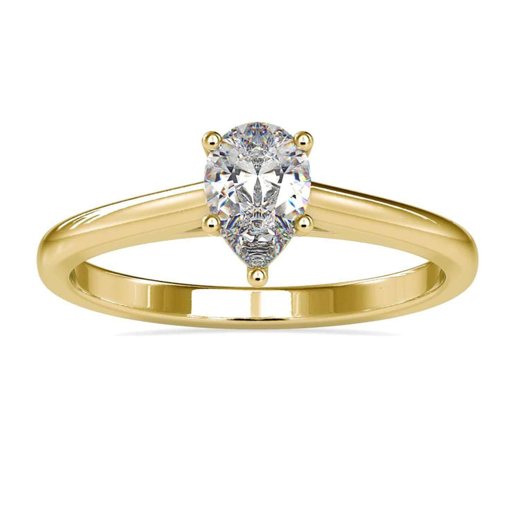 Pear diamond ring with solitaire cathedral setting.

