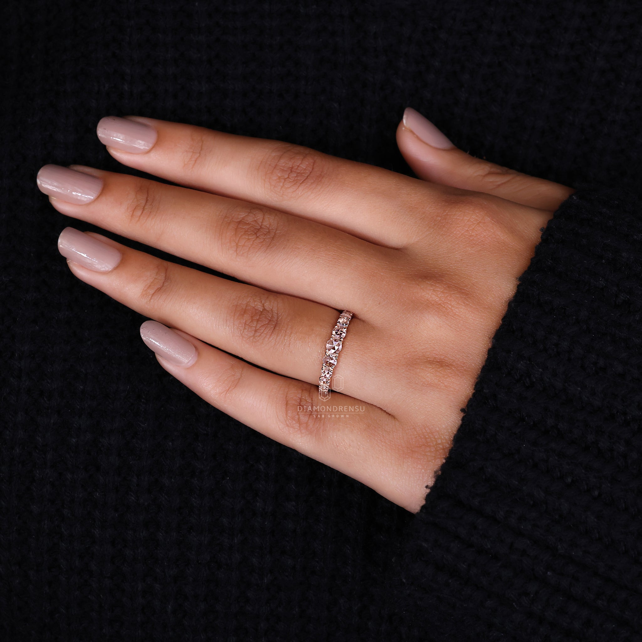 Handmade rose gold diamond wedding band.
