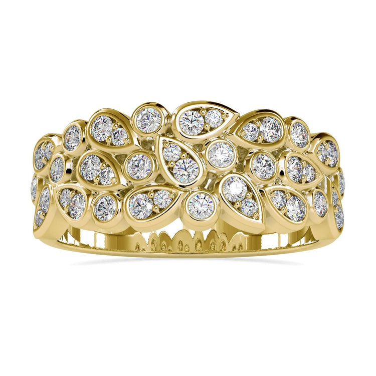 Round diamond wedding band in classic bezel setting.
