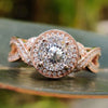Portuguese cut moissanite engagement ring in rose gold.
