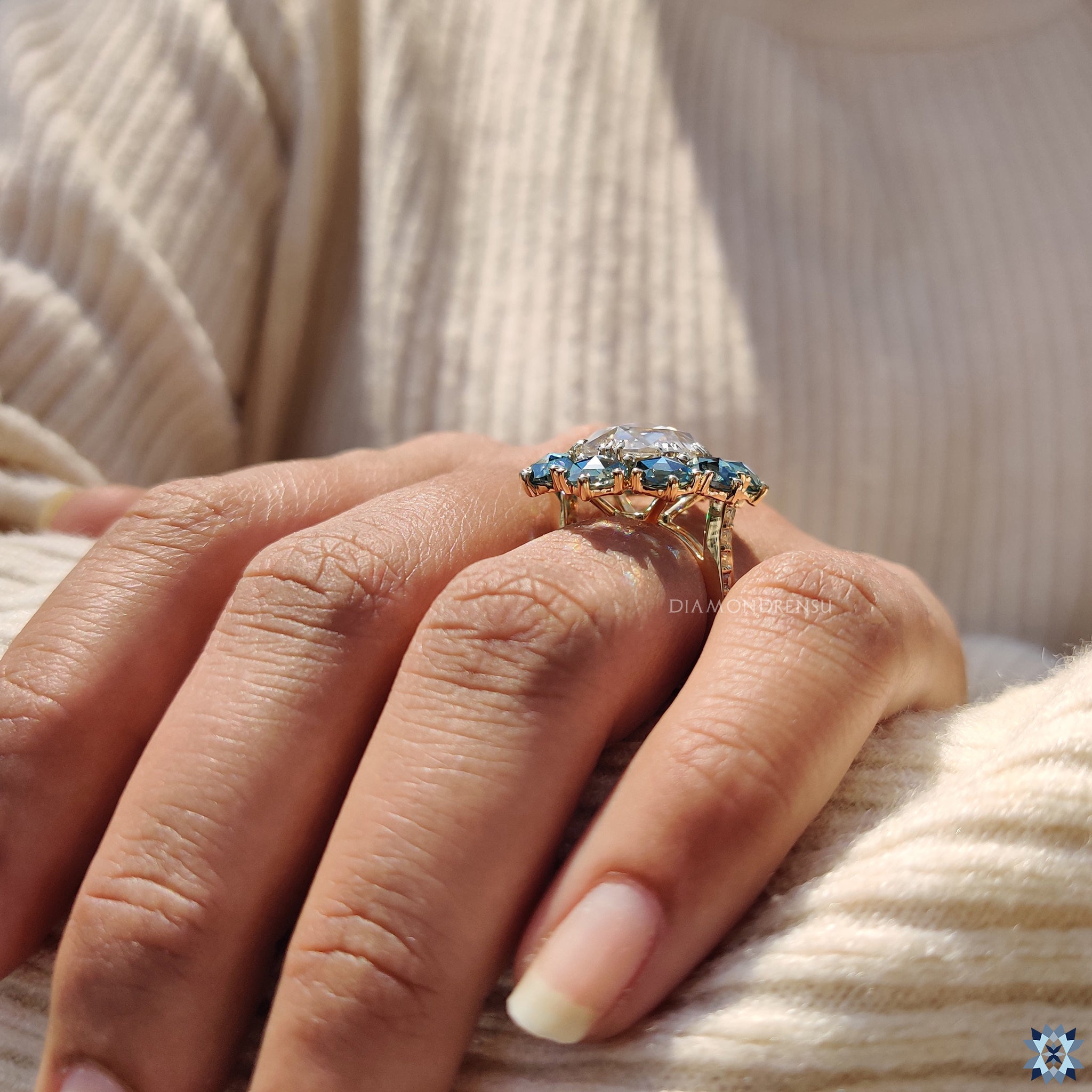 Cluster halo engagement ring with moissanite ring
