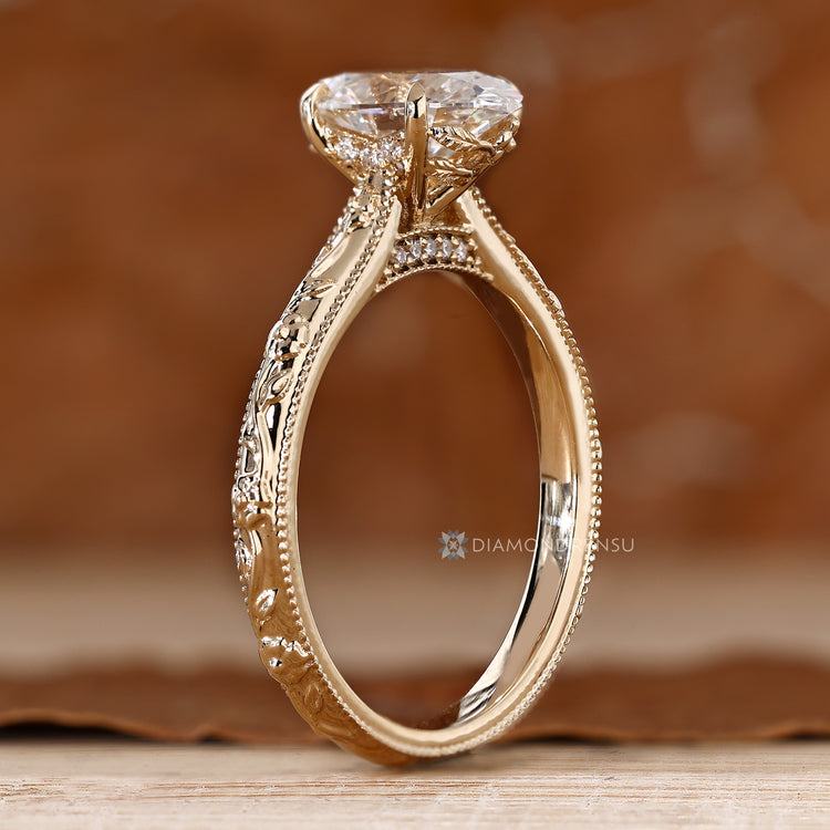 IGI certified oval diamond ring with hidden round diamonds.