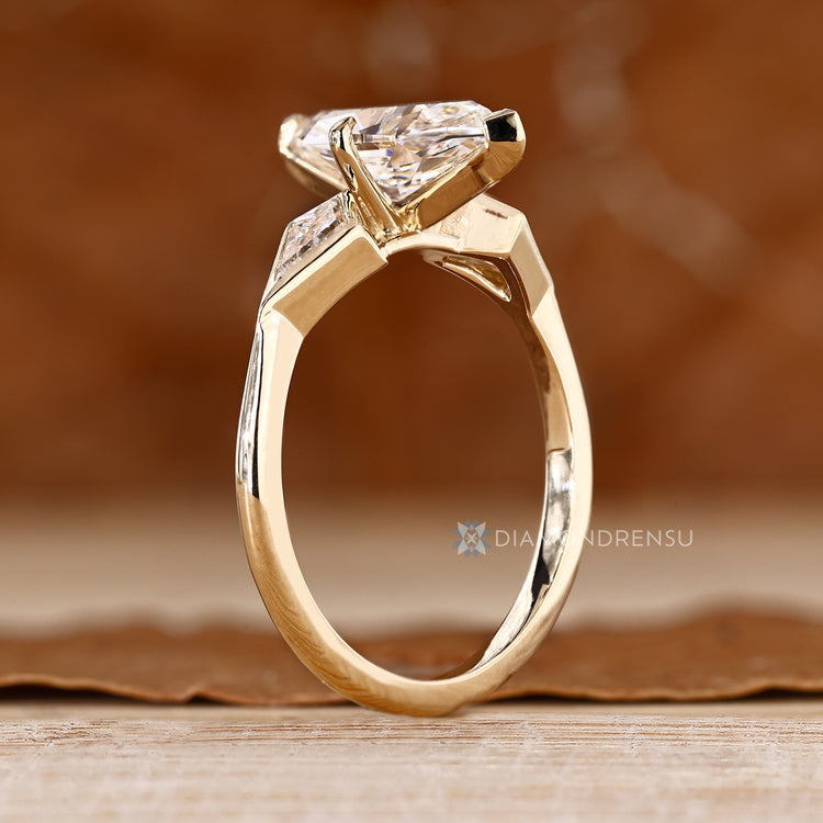 Lab grown Dutch marquise ring with compass prongs.