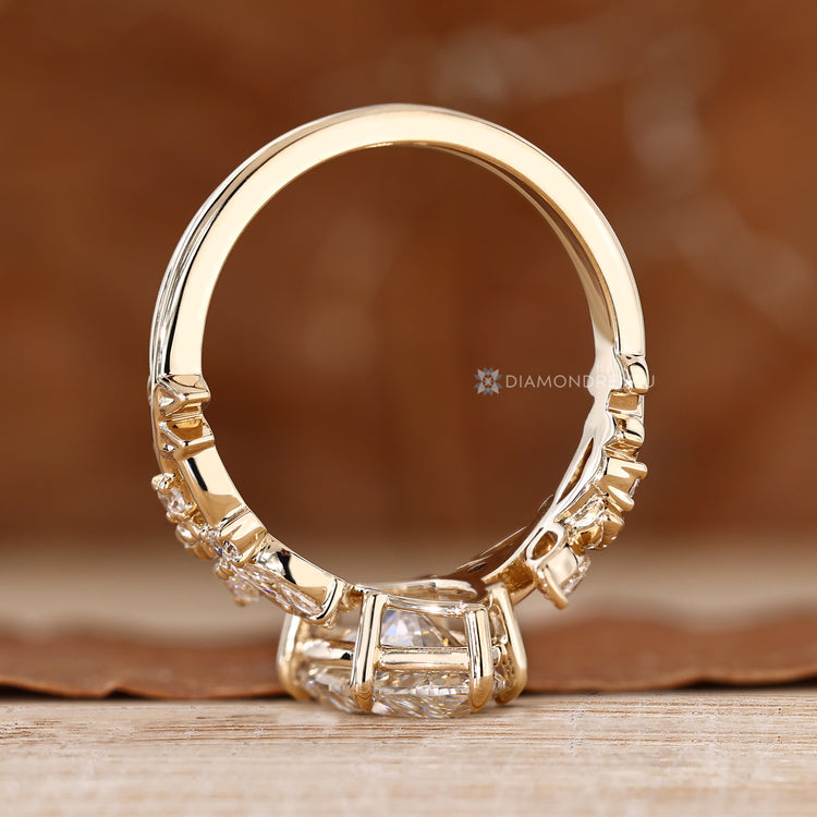 Marquise diamond ring with nature inspired details.
