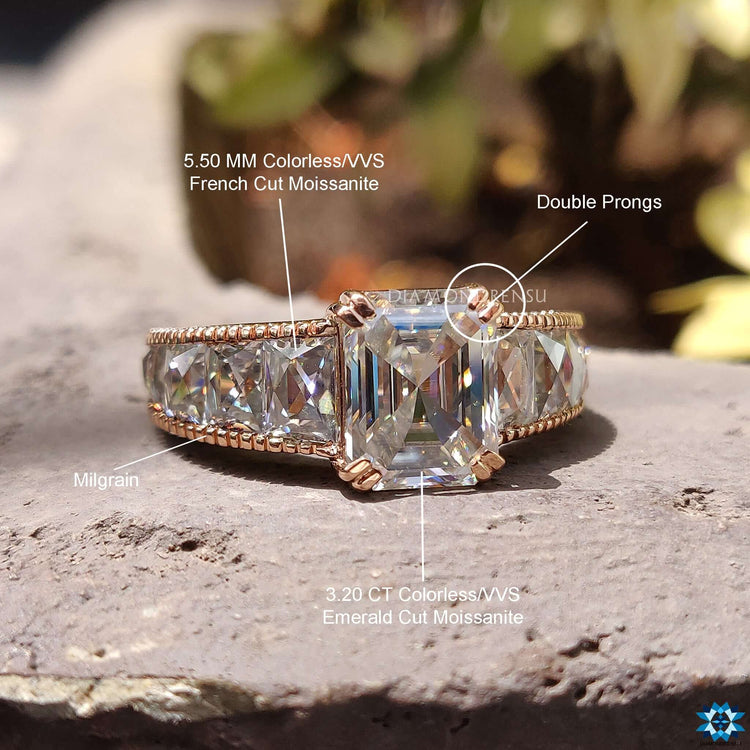 Handmade rose gold moissanite ring.
