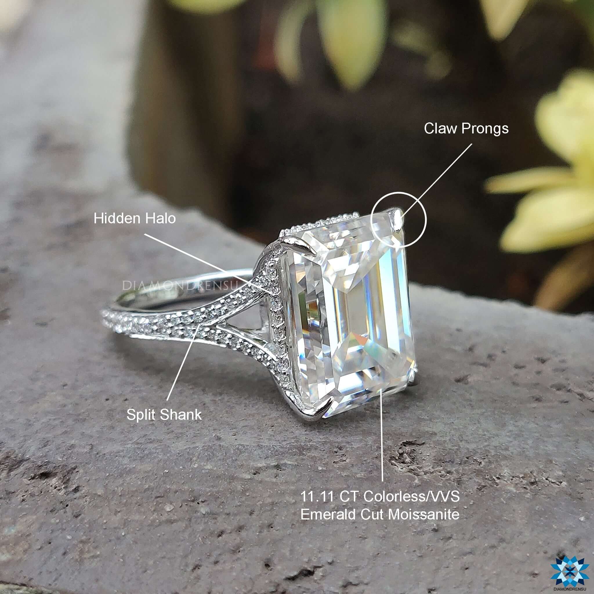 Handmade Ring featuring a brilliant moissanite split shank ring design.