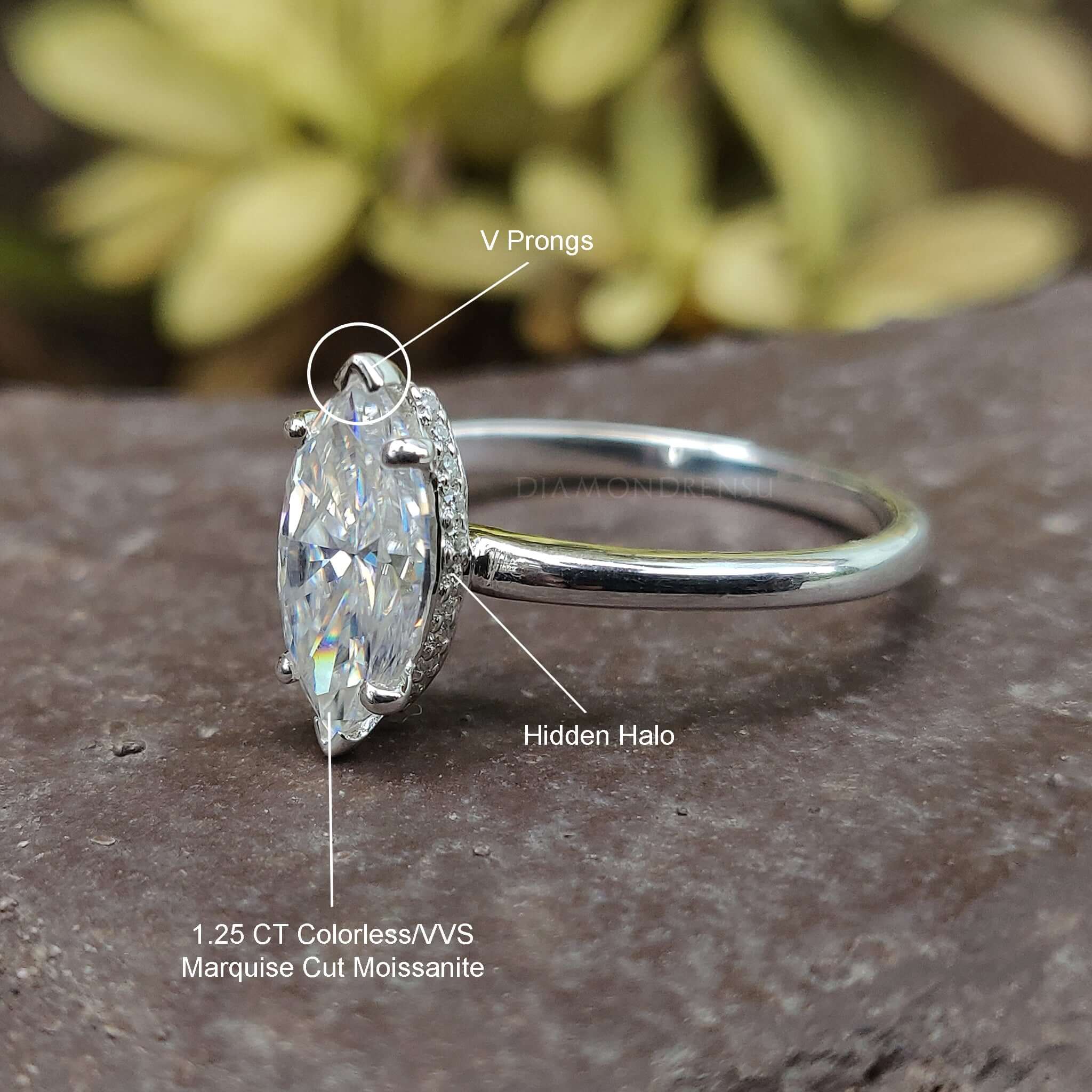 Handmade ring displaying a stunning marquise cut, designed as a solitaire marquise engagement ring.