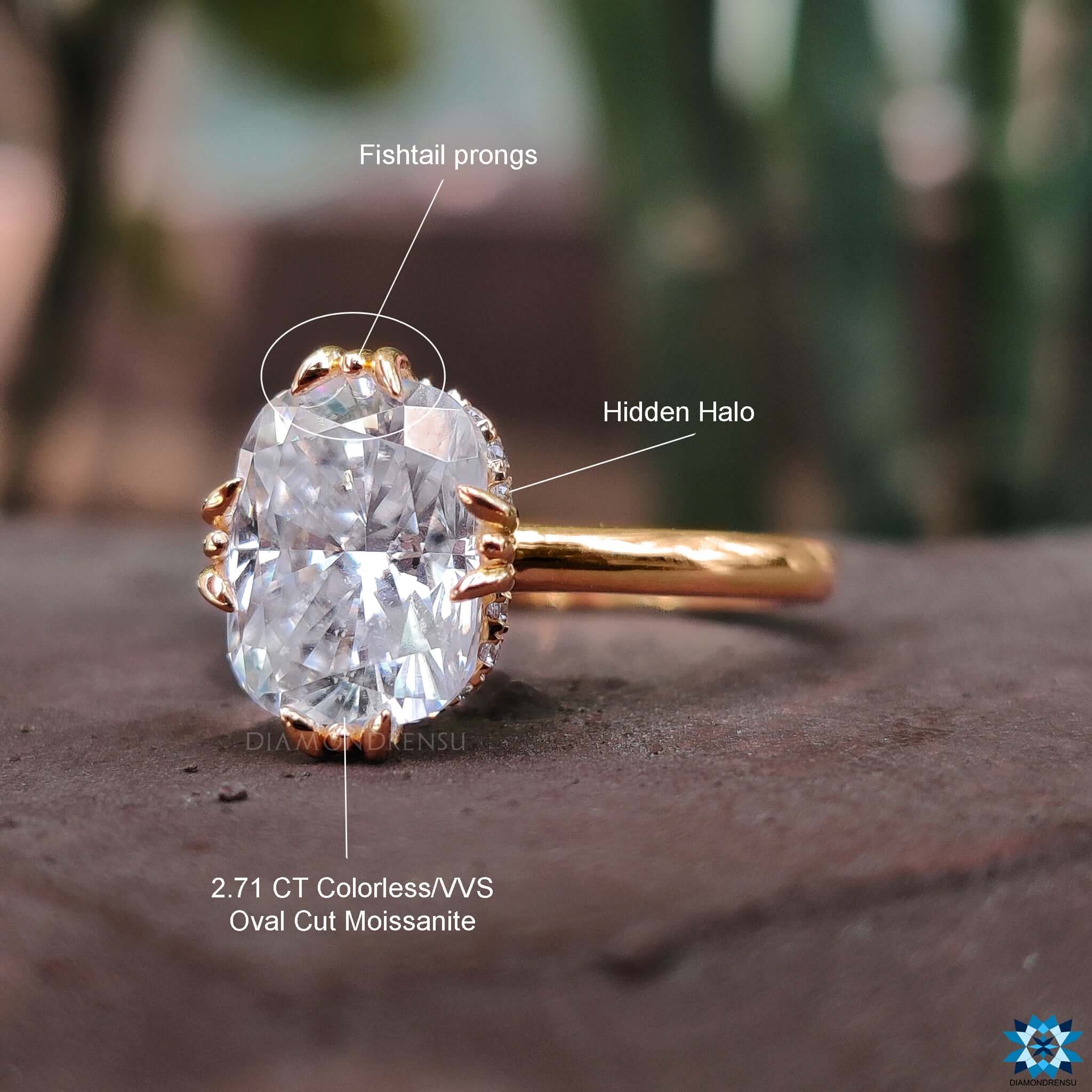 Shop to buy moissanite ring with an elegant elongated cushion design.