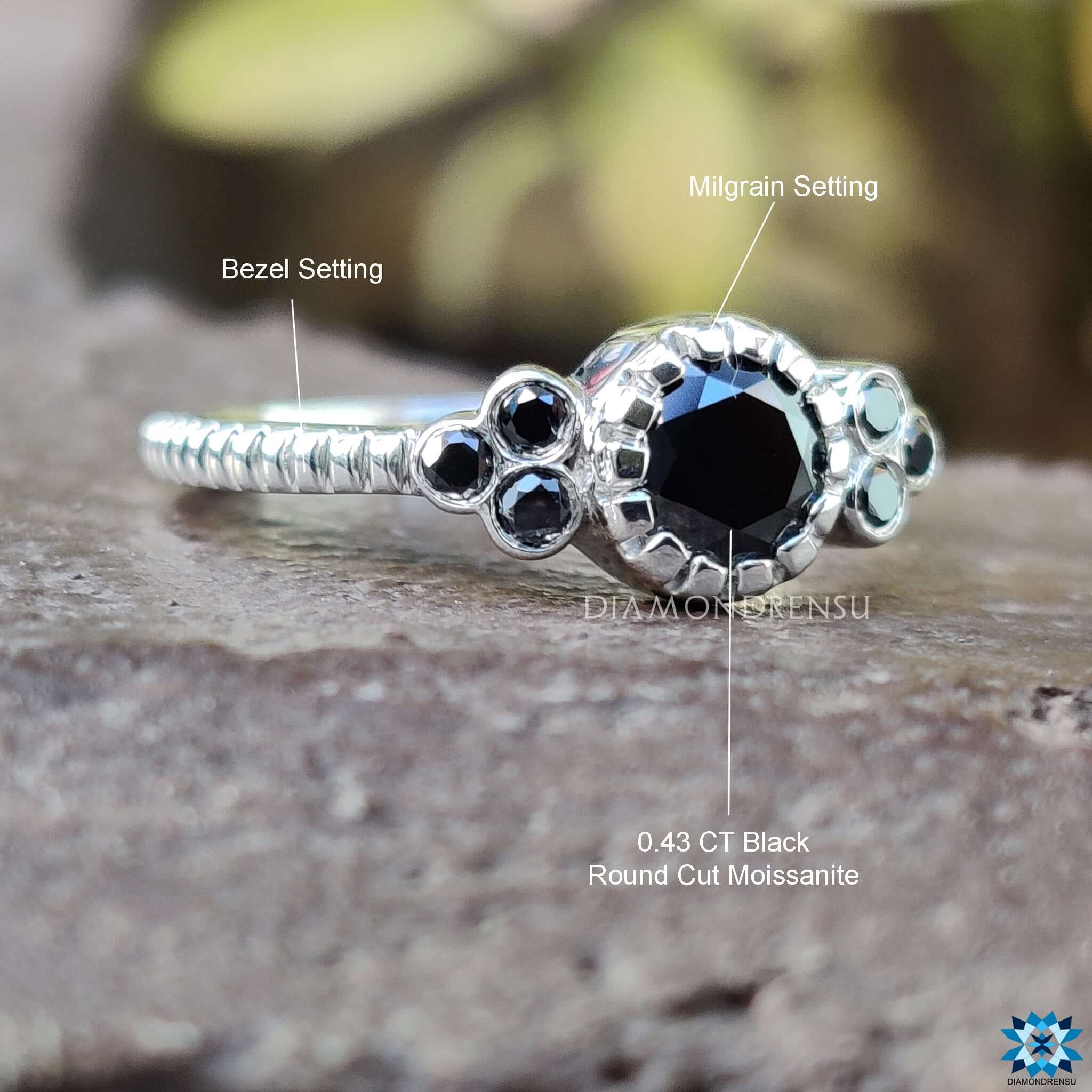 black moissanite engagement ring milgrain ring custom ring handmade ring moissanite for engagement ring
