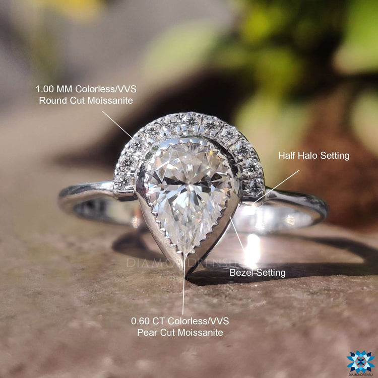 Diamondrensu UK ring featuring a vintage moissanite engagement ring.