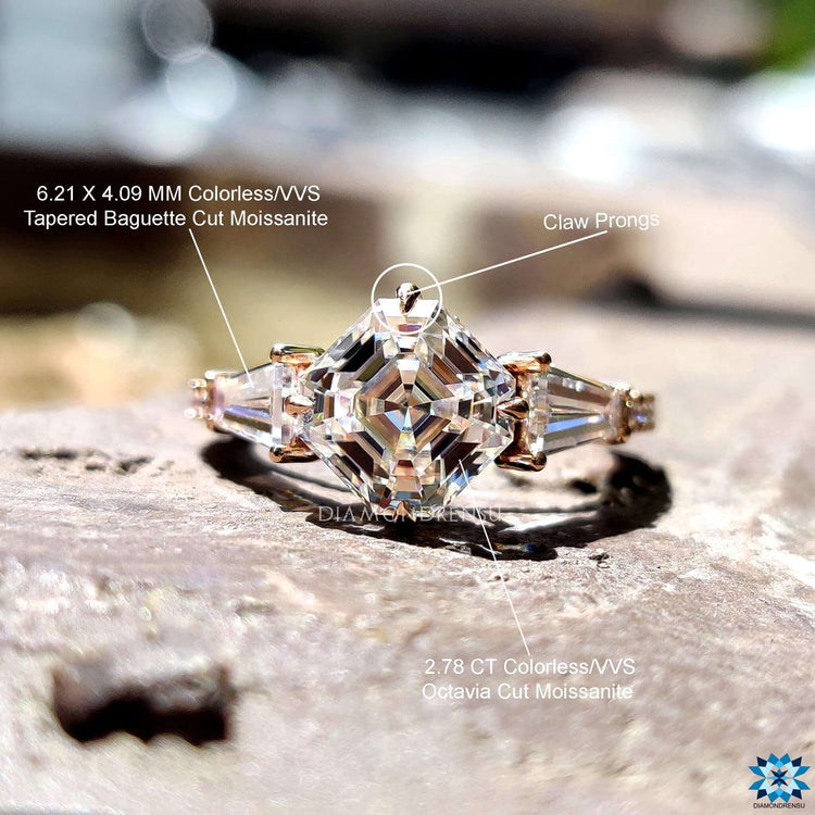 Prong setting rose gold engagement ring with custom details.
