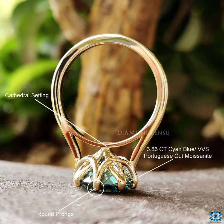 Prong set Portuguese moissanite ring made in the UK.
