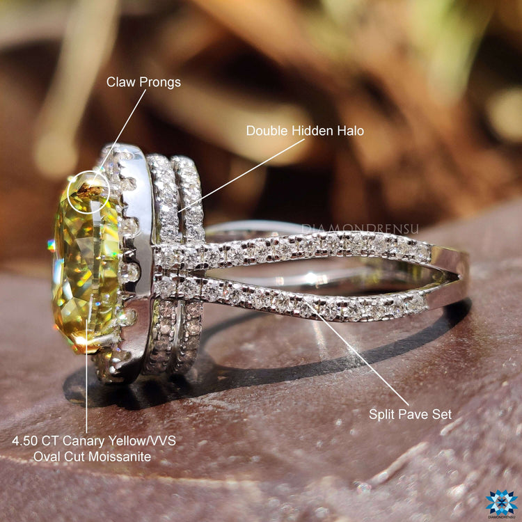 White and yellow gold two tone ring with pave detailing.
