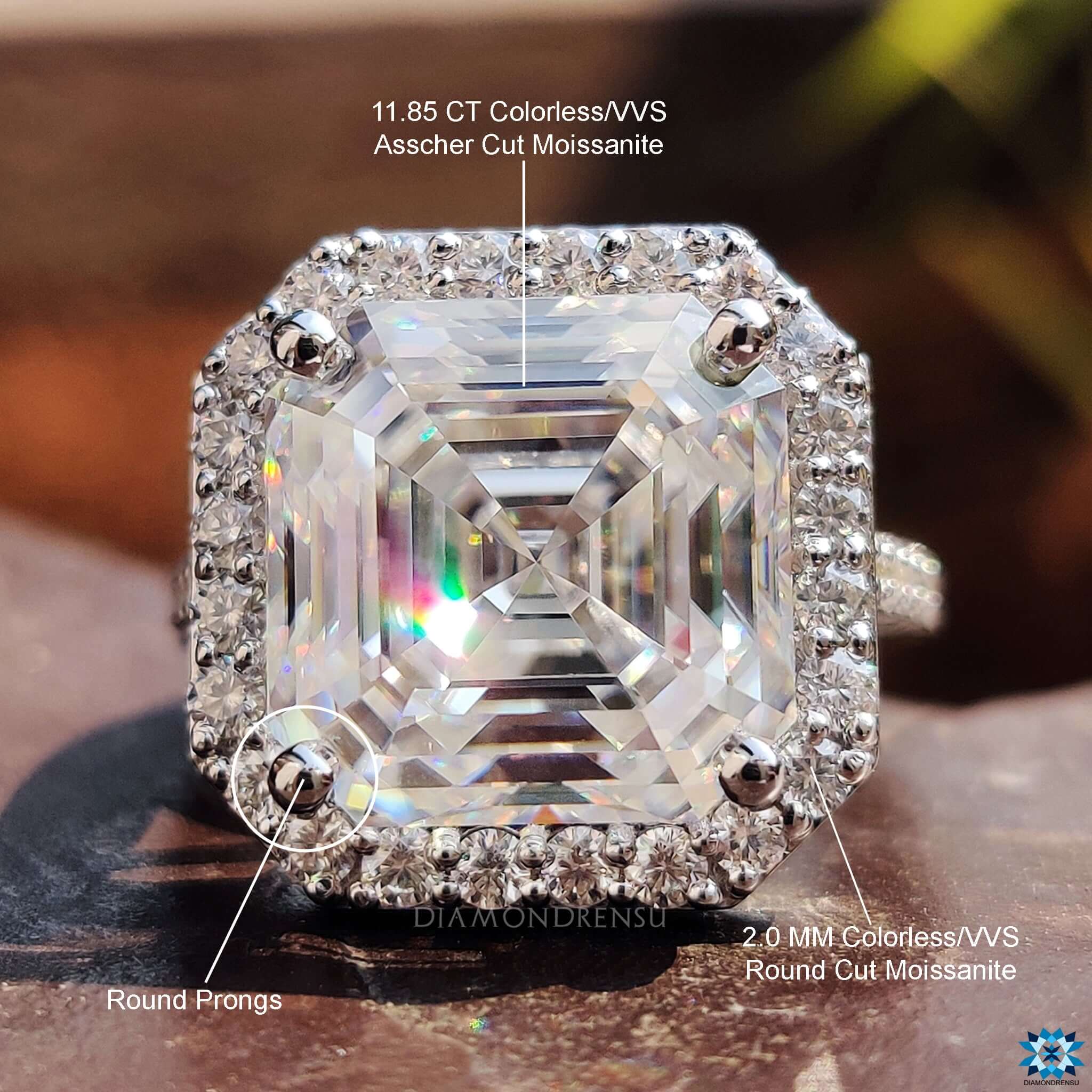 asscher moissanite engagement ring