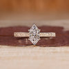 Dutch marquise lab grown diamond ring with milgrain details.