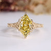 Art Deco engagement ring with yellow Dutch marquise cut diamond.