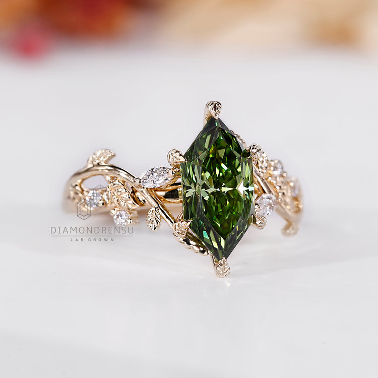 Lab grown Dutch marquise ring with nature inspired design.