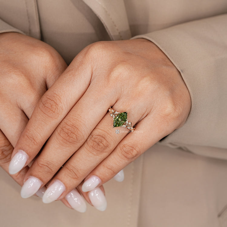 Lab grown Dutch marquise ring with split shank.