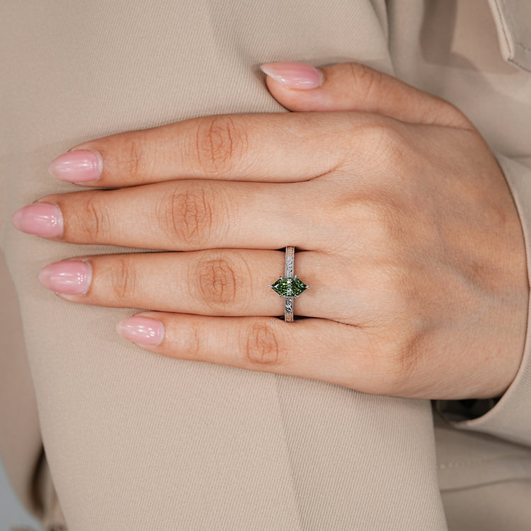 Lab grown diamond ring with hidden bridge accent.