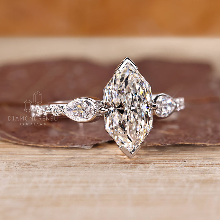 Handmade marquise diamond ring with V shape prongs