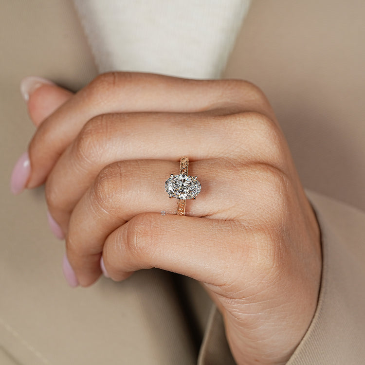 IGI certified oval diamond ring with vintage style.