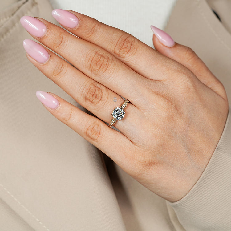 IGI certified round cut diamond engagement ring.
