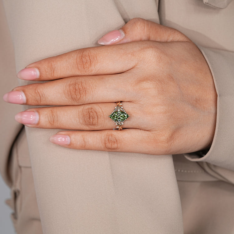 Lab grown marquise diamond ring with twisted shank.