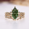 Green Dutch Marquise Diamond Ring And Wedding Band In Split Shank