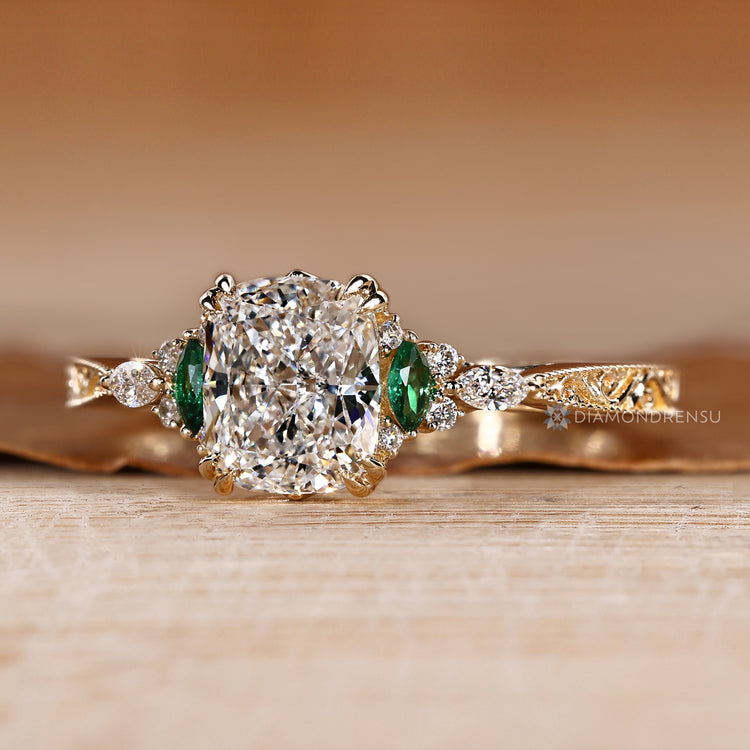 Vintage style cushion ring with milgrain details.