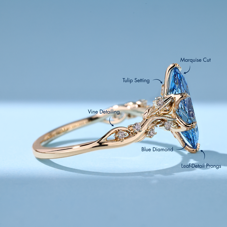 IGI certified marquise diamond ring with blue centre stone