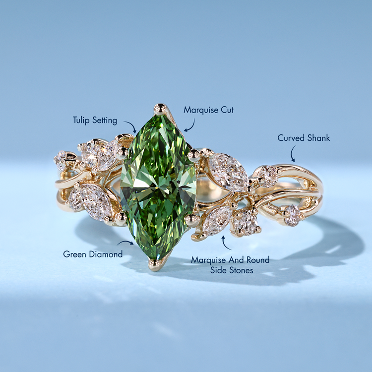 Handmade marquise ring with twisted shank.
