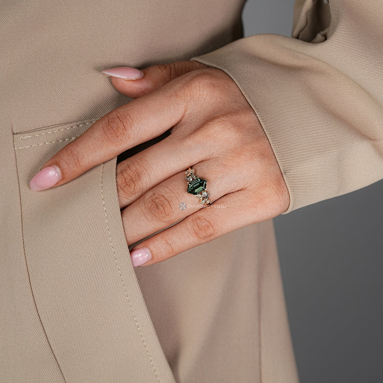 Handmade engagement ring with nature inspired style.