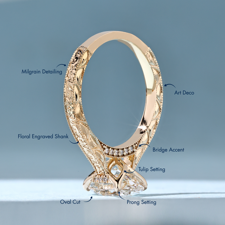 Handmade oval ring with tulip cathedral setting.