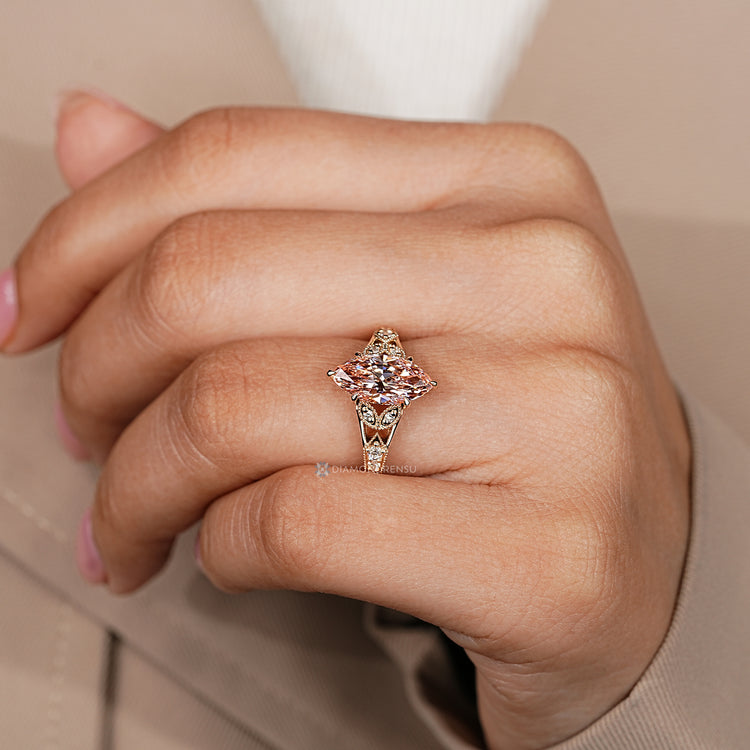 IGI certified pink marquise diamond engagement ring.