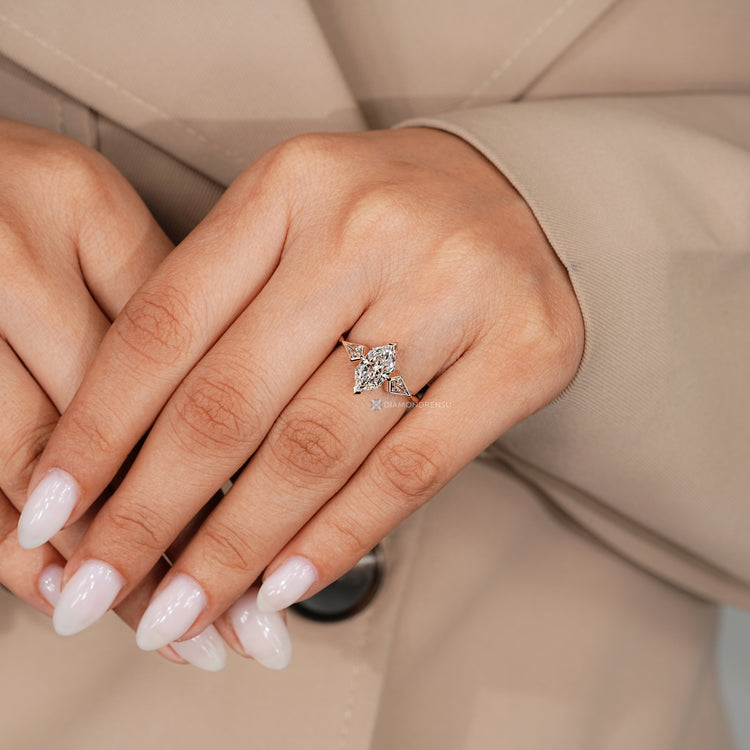 Dutch marquise diamond ring with tapered shank.