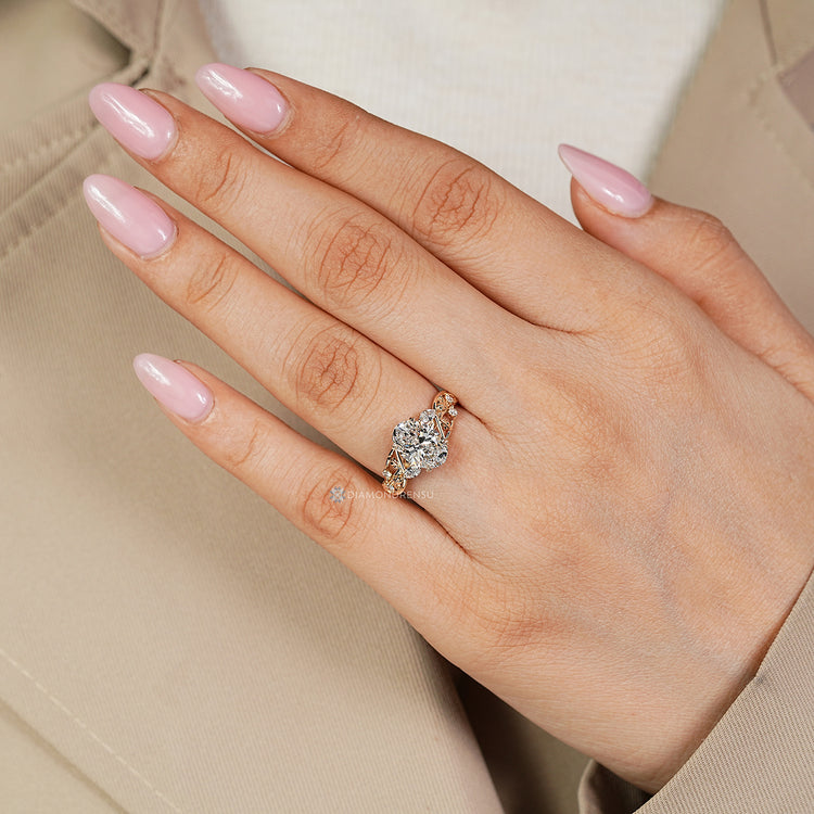 IGI certified oval cut engagement ring with prong setting.