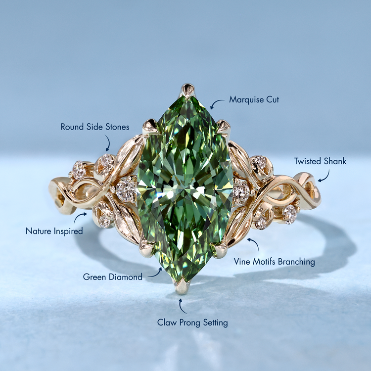 Handmade marquise diamond ring with tulip setting.