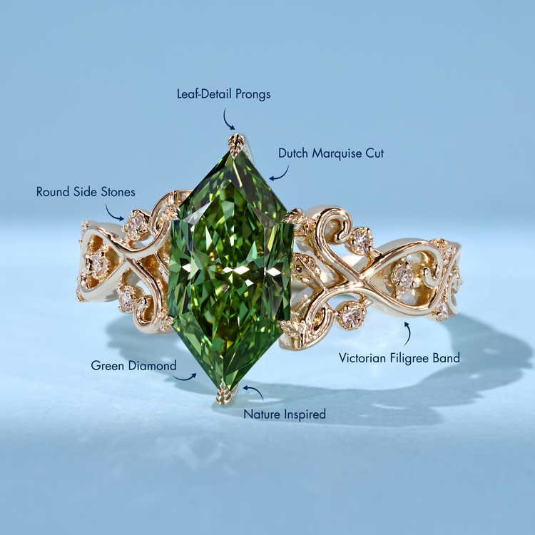 Lab grown diamond ring with green centre stone.