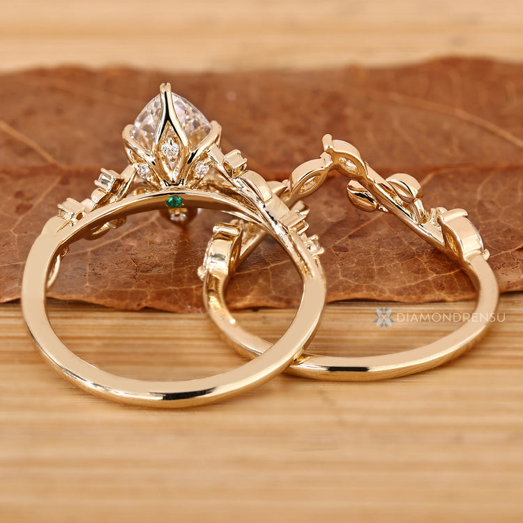 Marquise bridal set with curvy stackable band.