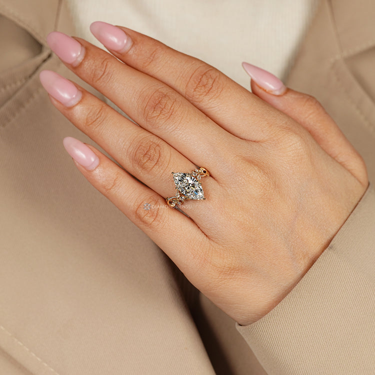 Handmade lab grown diamond ring with marquise centre.