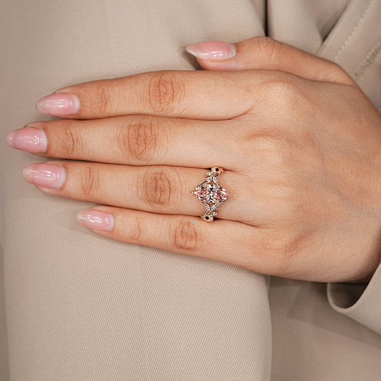 Lab grown marquise diamond engagement ring handmade.