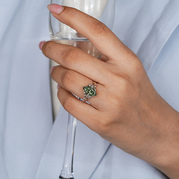 Nature inspired marquise ring with twisted shank design.
