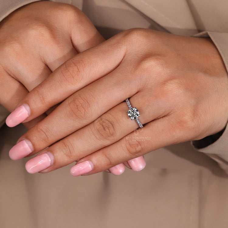 Lab Grown Diamond in pave setting ring.
