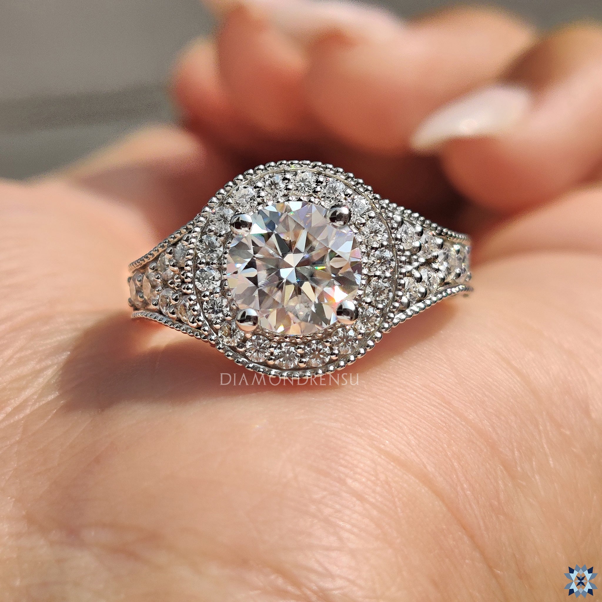 Round Cut Engagement Ring in halo setting ring
