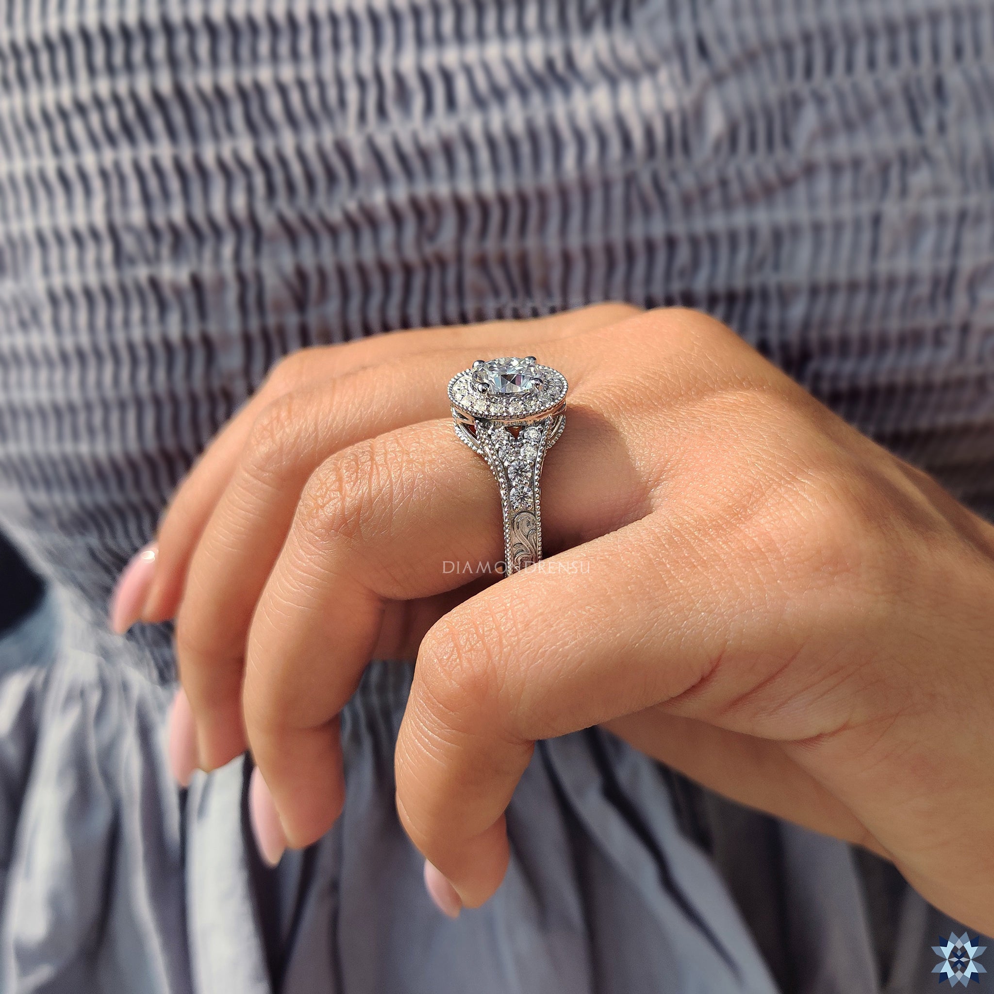 Vintage engagement ring with milgrain engagement ring
