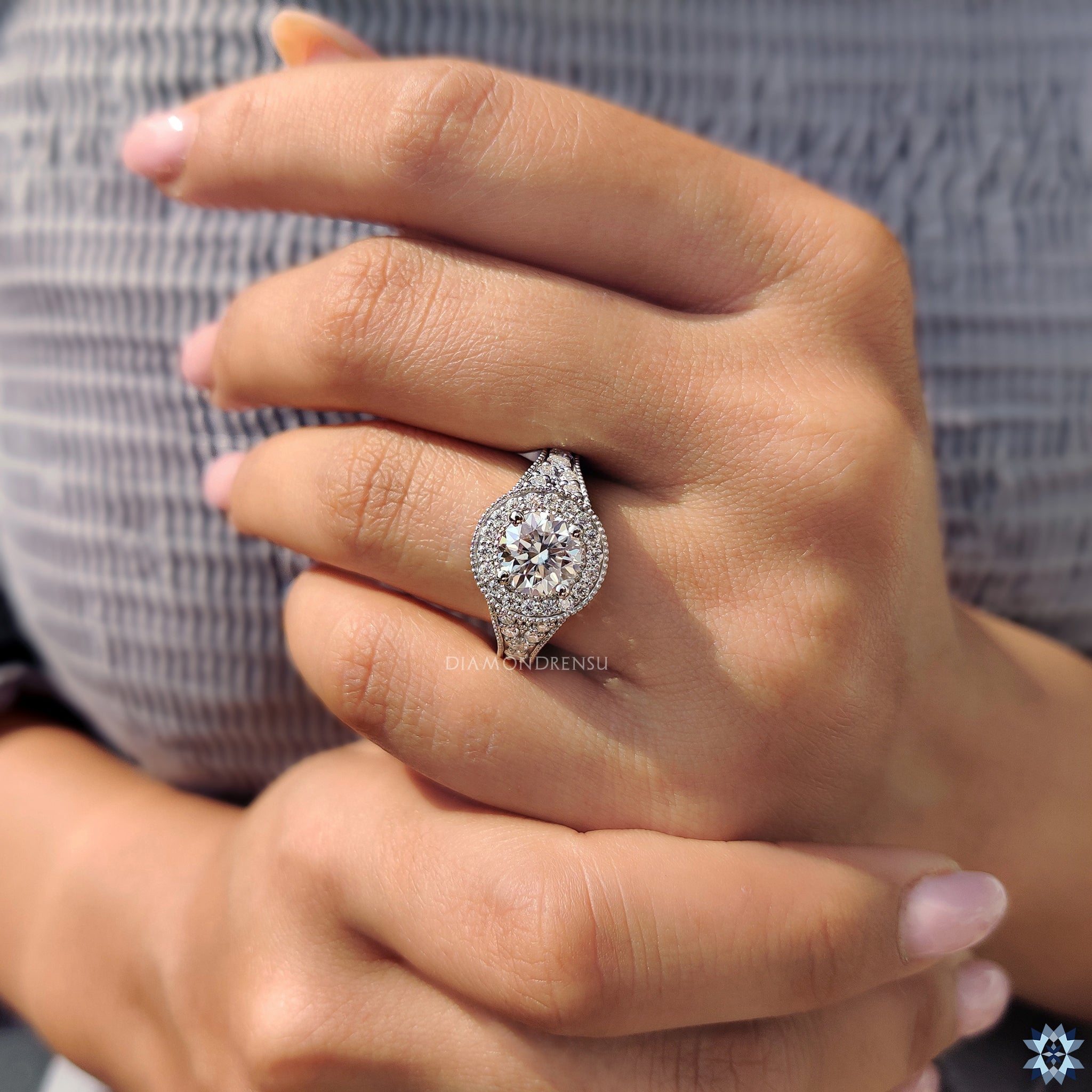 Round Engagement Ring with vintage engagement ring
