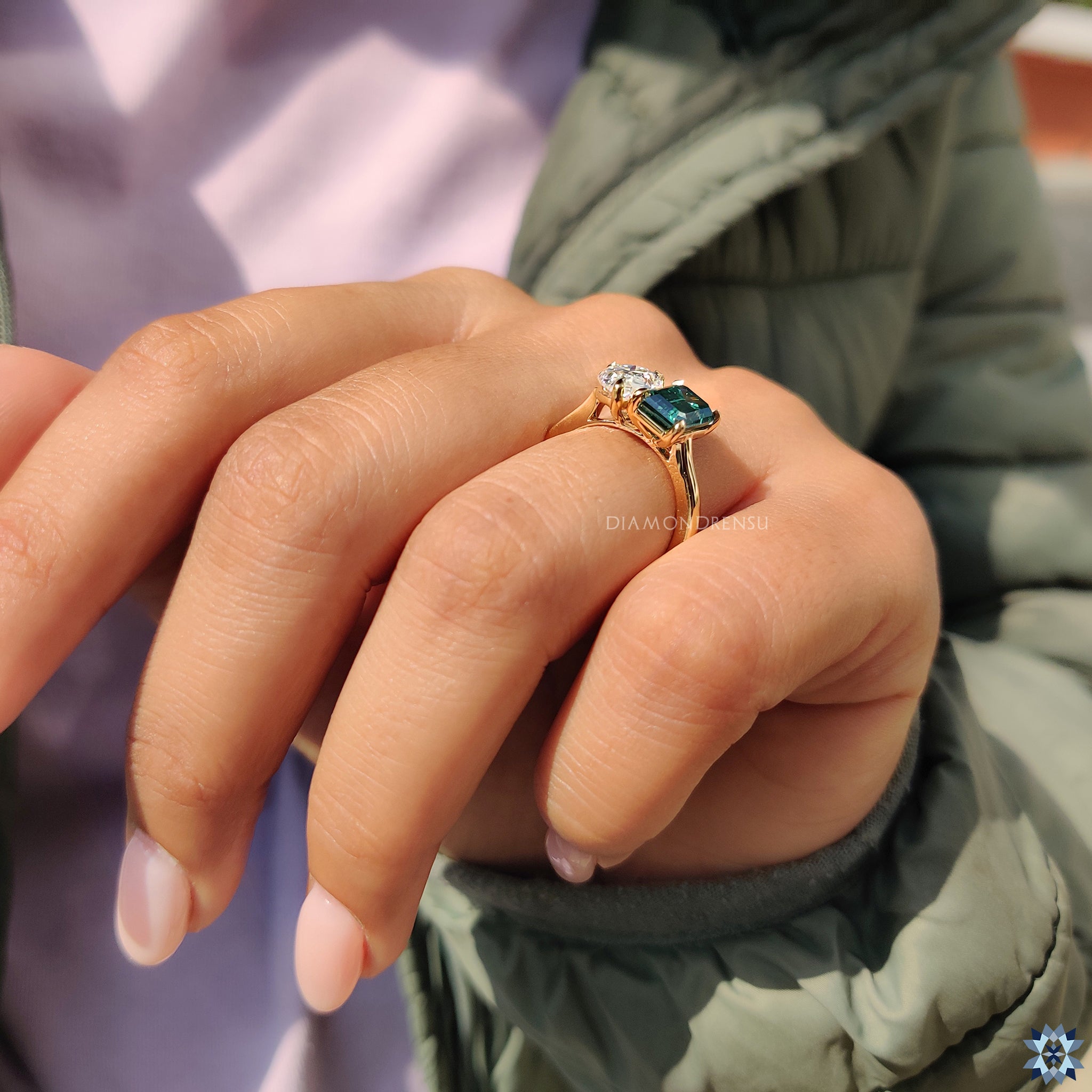 Pear engagement ring with 2 stone ring
