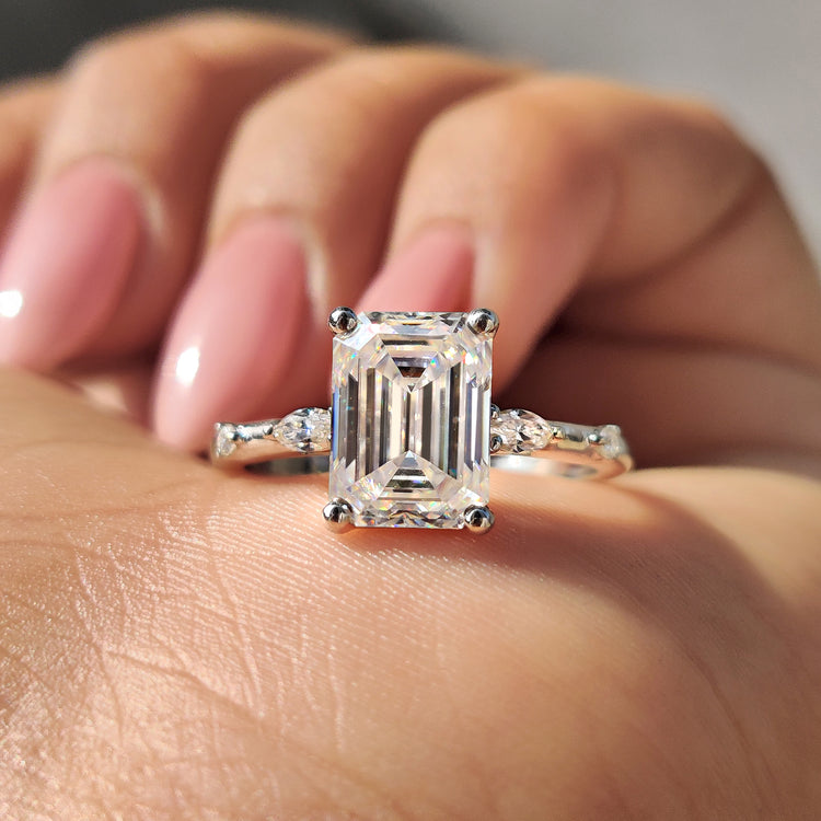 Emerald Cut Ring with white gold engagement ring
