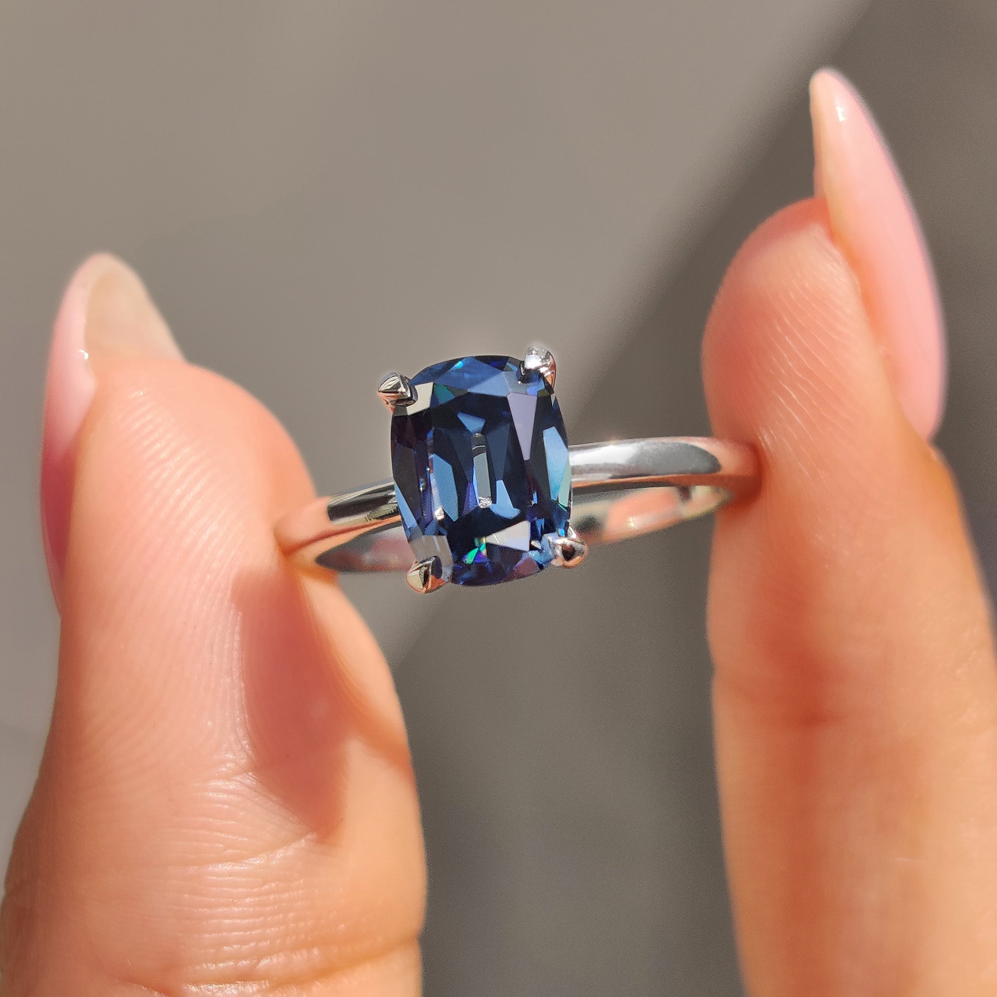 Cushion Cut Engagement Ring with white gold ring
